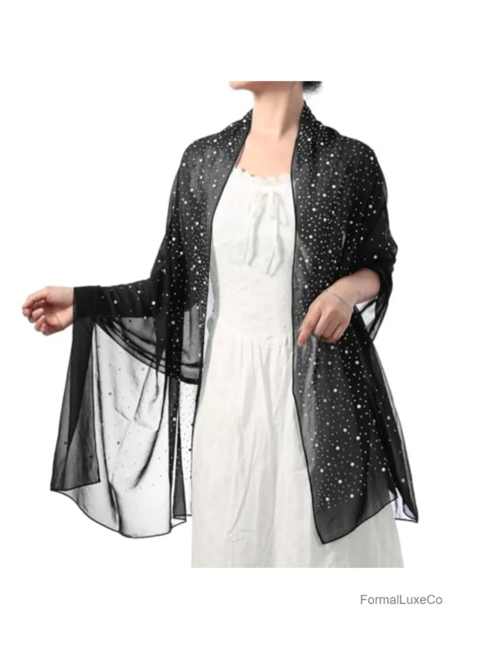 Metallic Rhinestone Chiffon Wrap Shawl for Weddings Parties